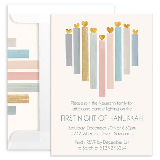 Hanukkah Foil Heart Candles Invitations